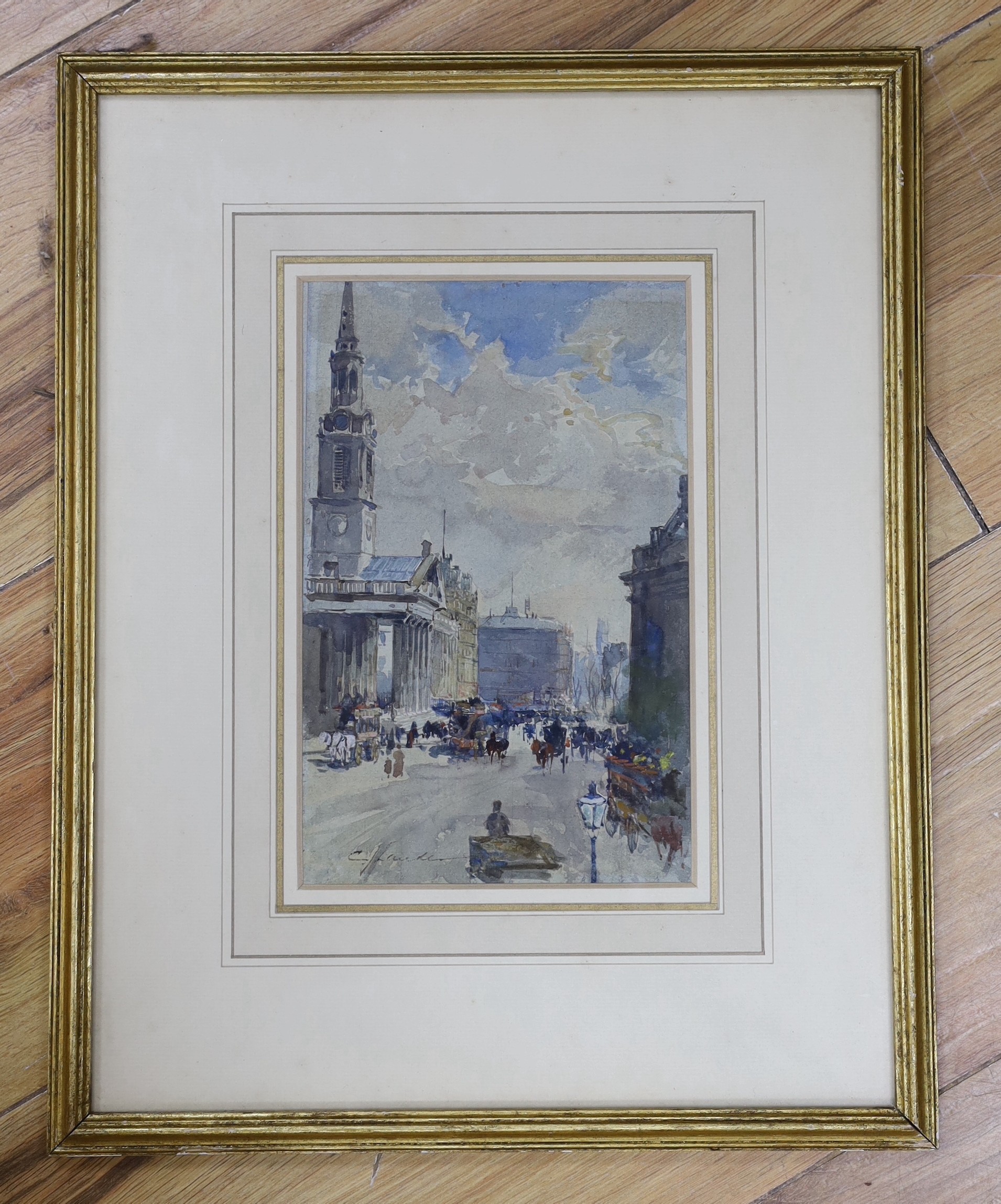 Charles James Lauder (1840-1920), watercolour, 'St Martin in the Fields', signed, 21 x 14cm